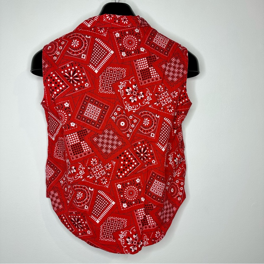 VINTAGE 50s Rockabilly Bandana Pattern Red White Black Retro Mod Western Tanktop - Picture 3 of 7